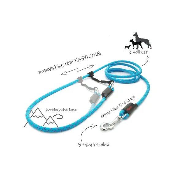 Tamer lanové vodítko Easy Long - střední pes, indigo, 3 m
