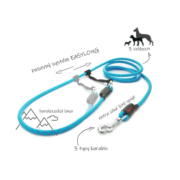 Tamer lanové vodítko Easy Long - střední pes, zelené s černým prošitím, 3 m