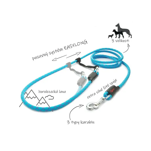 Tamer lanové vodítko Easy Long - velký pes, červené s černým prošitím, 3 m